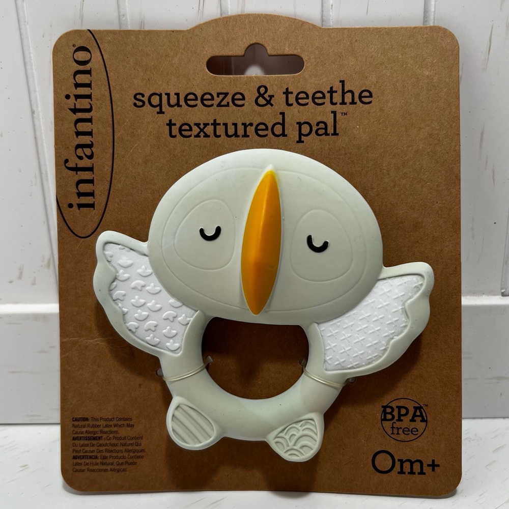 Infantino Squeeze & Teethe Textured Pal Puffin - Soft, Easy to Hold